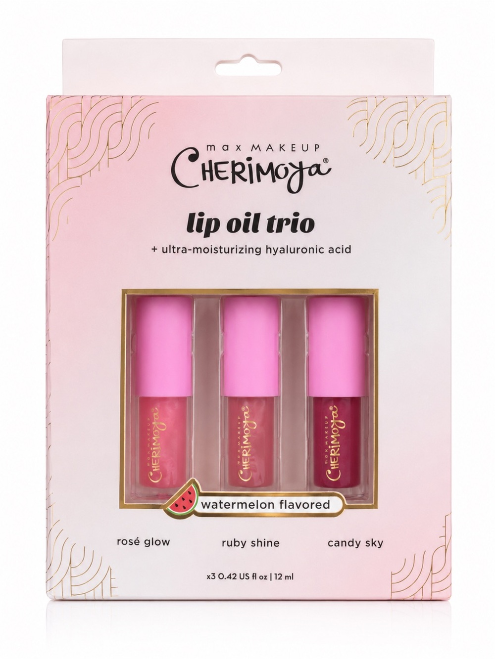 Cherimoya Lip Oil Trio — Pink Shades (Rosé Glow, Ruby Shine, Candy Sky)